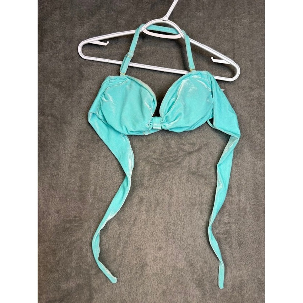 Watercolors‎  Kenny Flowers Aqua Turquoise Shimmer Velvet Underwire Bikini Top L